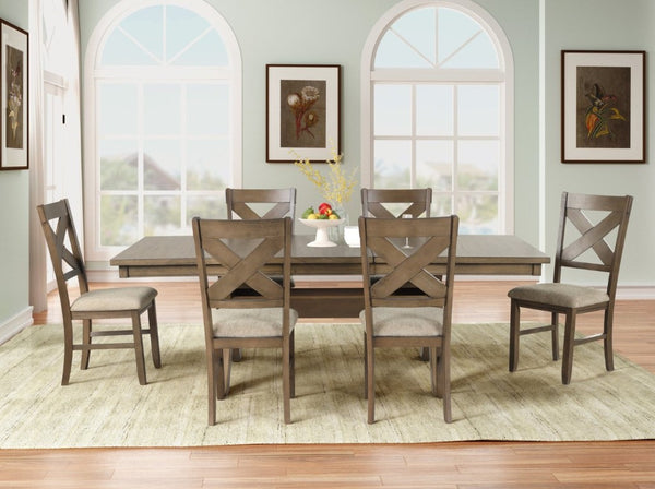 English Elm Raven Wood Farmhouse Trestle Extendable Dining Set with Eight Cross-Back Chairs T2574S00437