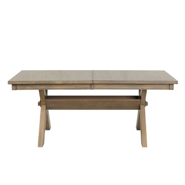 English Elm Raven Wood Farmhouse Trestle Extendable Dining Set with Eight Cross-Back Chairs T2574S00437