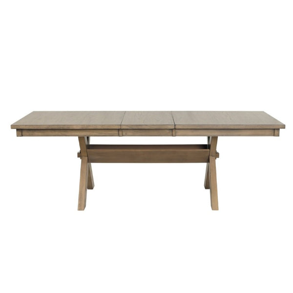 English Elm Raven Wood Farmhouse Trestle Extendable Dining Set with Eight Cross-Back Chairs T2574S00437