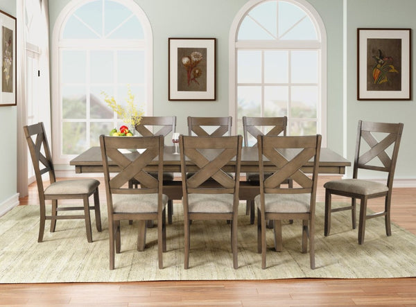 English Elm Raven Wood Farmhouse Trestle Dining Set Rubberwood Cross-Back Chairs Seats Eight T2574S00438