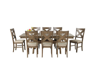 English Elm Raven Wood Farmhouse Trestle Dining Set Rubberwood Cross-Back Chairs Seats Eight T2574S00438