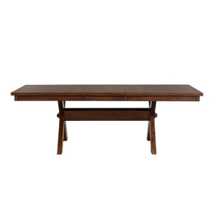 English Elm Karven Trestle Extendable Dining Table Seats Eight Rubberwood Farmhouse Design T2574S00439
