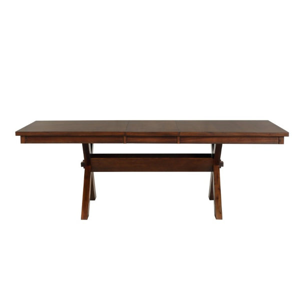 English Elm Karven Trestle Extendable Dining Table Seats Eight Rubberwood Farmhouse Design T2574S00439