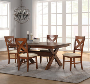English Elm Karven Extendable Trestle Dining Set Rubberwood Table with Four Cross-Back Chairs T2574S00440