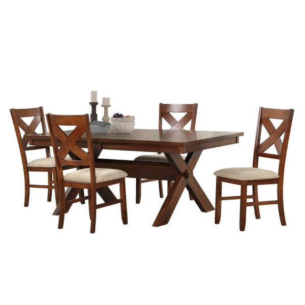 English Elm Karven Extendable Trestle Dining Set Rubberwood Table with Four Cross-Back Chairs T2574S00440