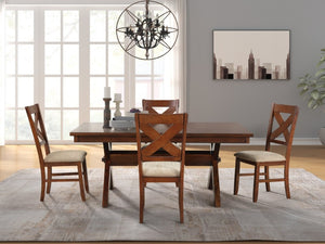 English Elm Karven Extendable Trestle Dining Set Rubberwood Table with Four Cross-Back Chairs T2574S00440