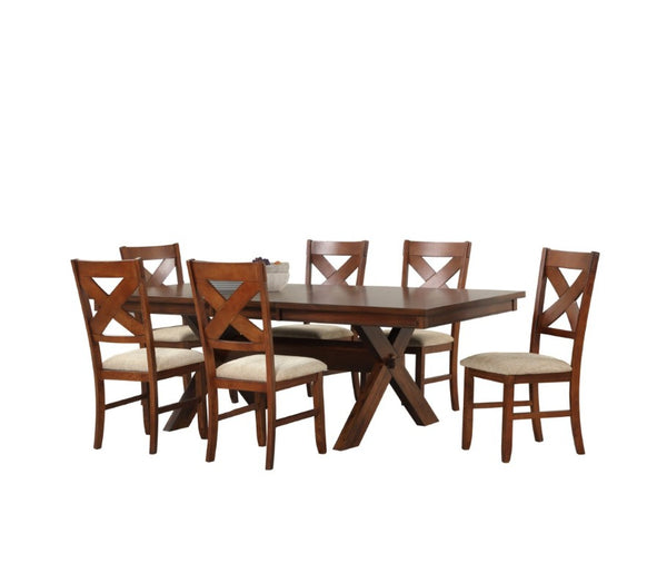 English Elm Karven Farmhouse Extendable Trestle Dining Set with Six Cross-Back Rubberwood Chairs T2574S00441