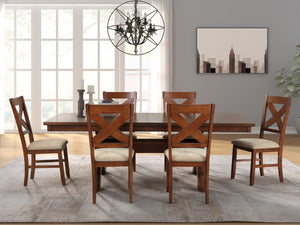 English Elm Karven Farmhouse Extendable Trestle Dining Set with Six Cross-Back Rubberwood Chairs T2574S00441