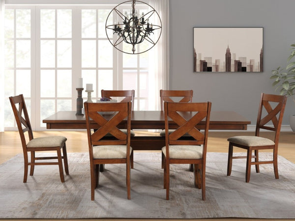 English Elm Karven Farmhouse Extendable Trestle Dining Set with Six Cross-Back Rubberwood Chairs T2574S00441
