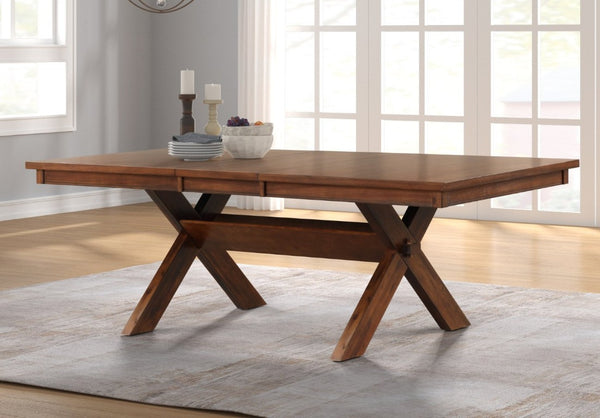 English Elm Karven Farmhouse Extendable Trestle Dining Set with Six Cross-Back Rubberwood Chairs T2574S00441