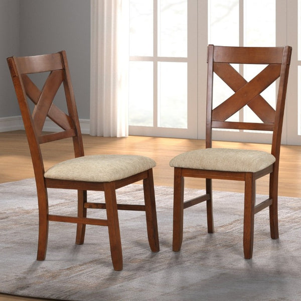 English Elm Karven Farmhouse Trestle Dining Set with Cross-Back Chairs in Rubberwood for 8 T2574S00442