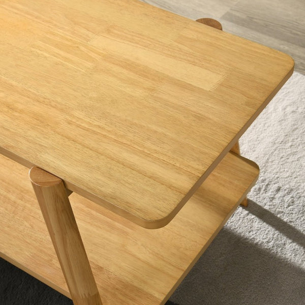 English Elm Metz Mid-Century Oak Veneer 3 Piece Coffee and End Table Set with Open Shelf Storage T2574S00443