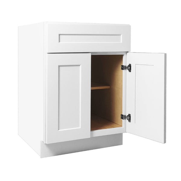 English Elm 27 Inch White Shaker Base Cabinet Soft Close Doors Solid Wood Kitchen Bath Storage T2950P361481