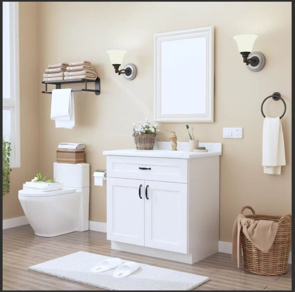English Elm 27 Inch White Shaker Base Cabinet Soft Close Doors Solid Wood Kitchen Bath Storage T2950P361481