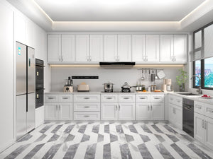 English Elm 27 Inch White Shaker Base Cabinet Soft Close Doors Solid Wood Kitchen Bath Storage T2950P361481