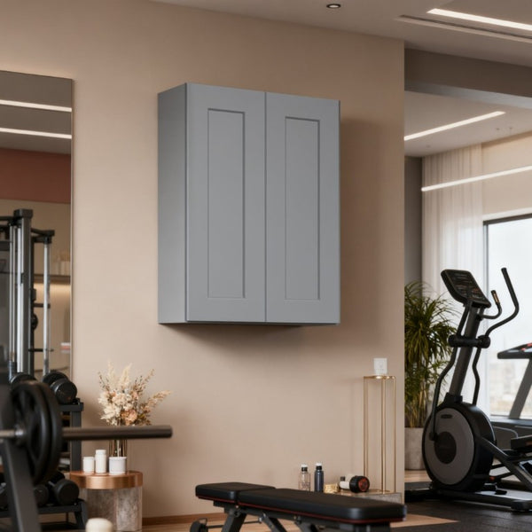 English Elm Dark Gray Shaker Wall Cabinet Solid Wood Frame with Adjustable Shelves for Kitchen Bath T2950P390299