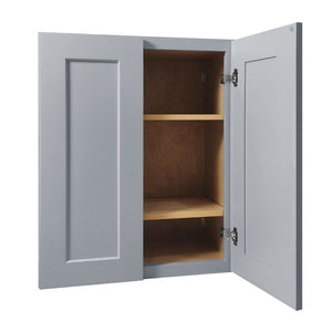 English Elm Dark Gray Shaker Wall Cabinet Solid Wood Frame with Adjustable Shelves for Kitchen Bath T2950P390299