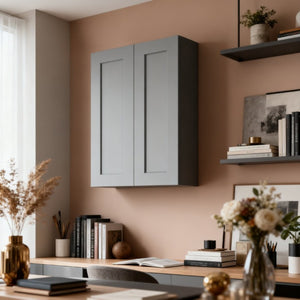English Elm Dark Gray Solid Wood Shaker Wall Cabinet Adjustable Shelving for Bath Kitchen Laundry T2950P390303