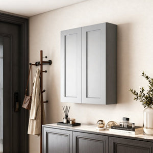 English Elm Dark Gray Shaker Style Wood Wall Cabinet Three Shelves for Kitchen Bathroom Laundry T2950P390307