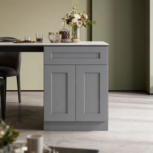 English Elm 24 Inch Solid Wood Shaker Base Cabinet Dark Gray Finish Adjustable Shelving RTA Kitchen T2950P390313