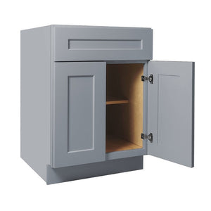 English Elm 24 Inch Solid Wood Shaker Base Cabinet Dark Gray Finish Adjustable Shelving RTA Kitchen T2950P390313