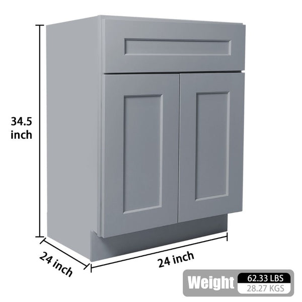 English Elm 24 Inch Solid Wood Shaker Base Cabinet Dark Gray Finish Adjustable Shelving RTA Kitchen T2950P390313
