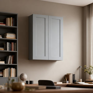 English Elm Gray Shaker Solid Wood Wall Cabinet with Soft Close Doors and Adjustable Shelves T2950P479300