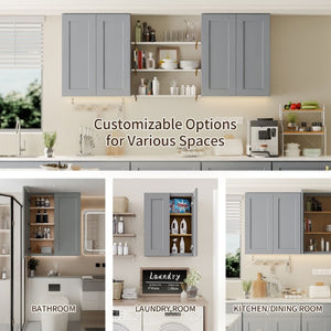 English Elm Gray Shaker Solid Wood Wall Cabinet with Soft Close Doors and Adjustable Shelves T2950P479300