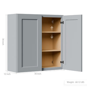 English Elm Gray Shaker Solid Wood Wall Cabinet with Soft Close Doors and Adjustable Shelves T2950P479300