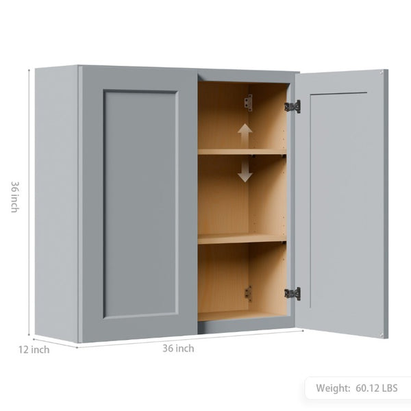 English Elm Gray Shaker Solid Wood Wall Cabinet with Soft Close Doors and Adjustable Shelves T2950P479300