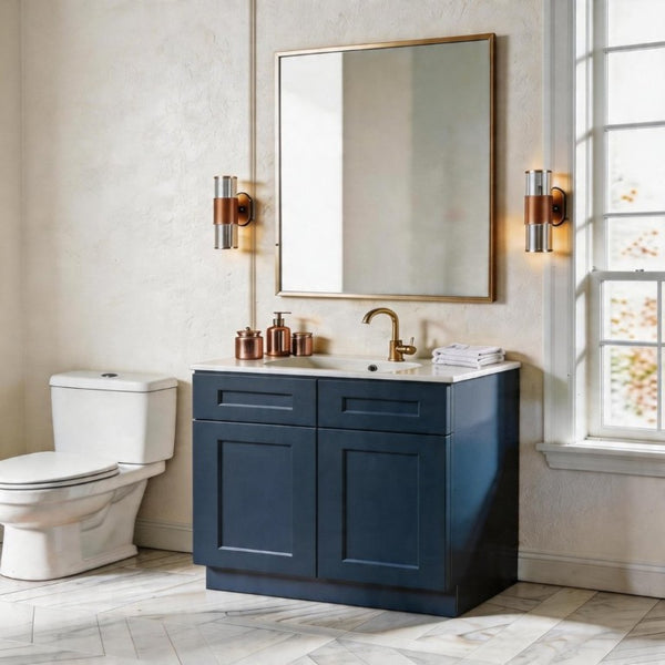 English Elm Shaker Solid Wood Sink Base Cabinet Navy Blue Painted Moisture Resistant Kitchen T2950P479976