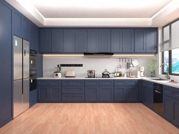 English Elm Shaker Solid Wood Sink Base Cabinet Navy Blue Painted Moisture Resistant Kitchen T2950P479976