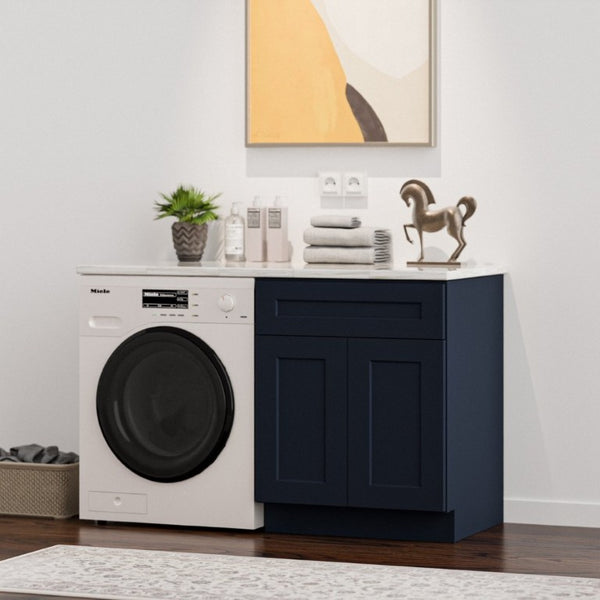 English Elm Shaker Solid Wood Sink Base Cabinet Navy Blue Painted Moisture Resistant Kitchen T2950P479976