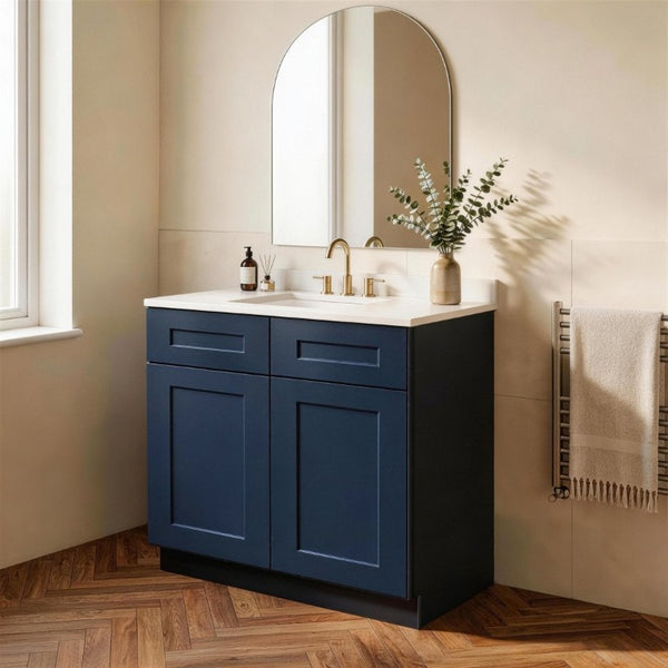 English Elm Shaker Solid Wood Sink Base Cabinet Navy Blue Painted Moisture Resistant Kitchen T2950P479976