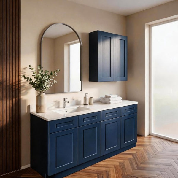 English Elm Shaker Solid Wood Sink Base Cabinet Navy Blue Painted Moisture Resistant Kitchen T2950P479976