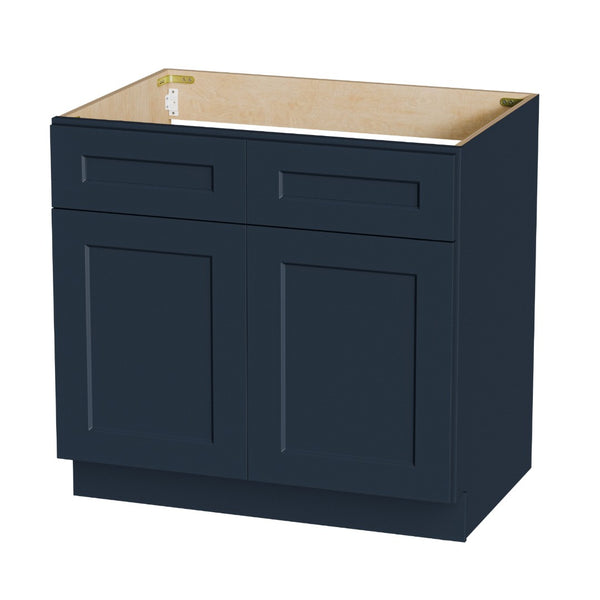 English Elm Shaker Solid Wood Sink Base Cabinet Navy Painted Finish Double Door Kitchen Storage T2950P479977