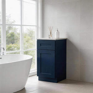 English Elm 15" Navy Shaker Solid Wood Base Cabinet Soft Close Door Drawer Adjustable Shelf T2950P511178