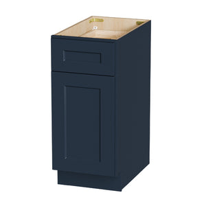 English Elm 15" Navy Shaker Solid Wood Base Cabinet Soft Close Door Drawer Adjustable Shelf T2950P511178