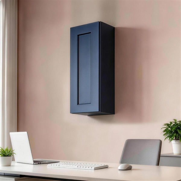 English Elm 12" Navy Blue Solid Wood Shaker Wall Cabinet with Adjustable Shelves for Kitchen Bath T2950P511181