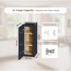 English Elm 12" Navy Blue Solid Wood Shaker Wall Cabinet with Adjustable Shelves for Kitchen Bath T2950P511181