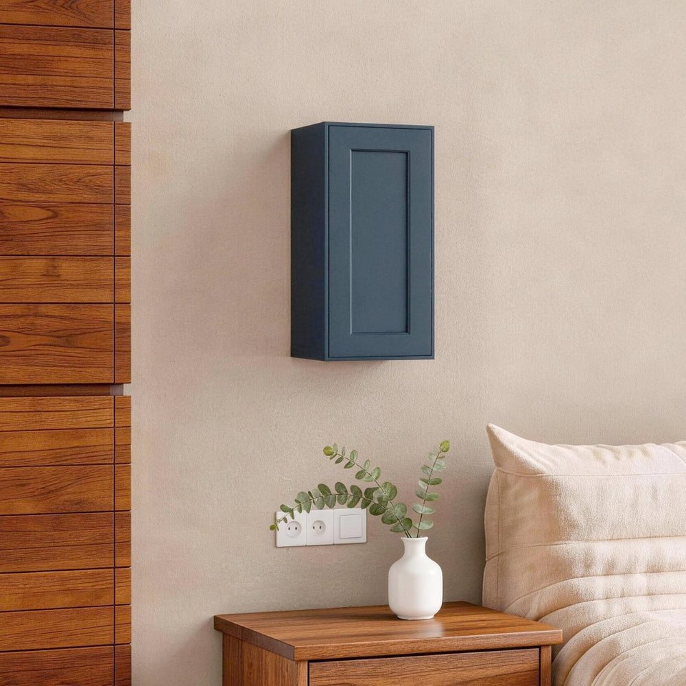 English Elm 15" Navy Shaker Solid Wood Wall Cabinet with Adjustable Shelves for Kitchen Bath Storage T2950P511182