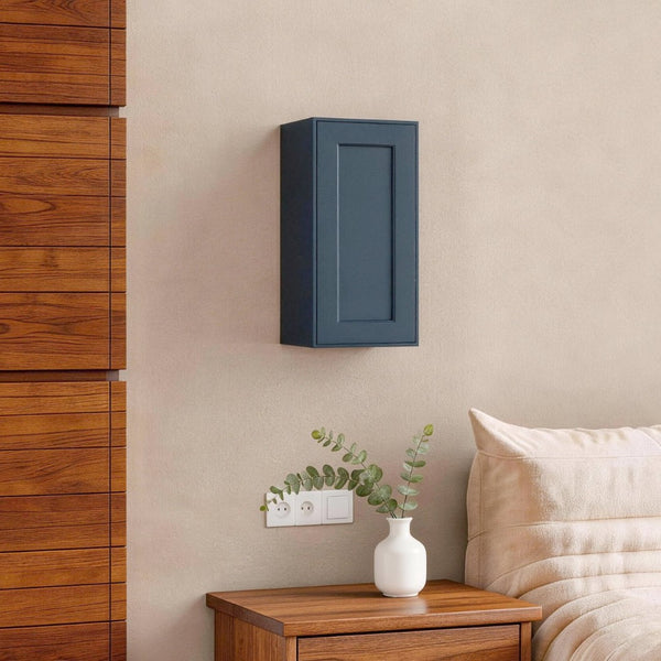 English Elm 15" Navy Shaker Solid Wood Wall Cabinet with Adjustable Shelves for Kitchen Bath Storage T2950P511182