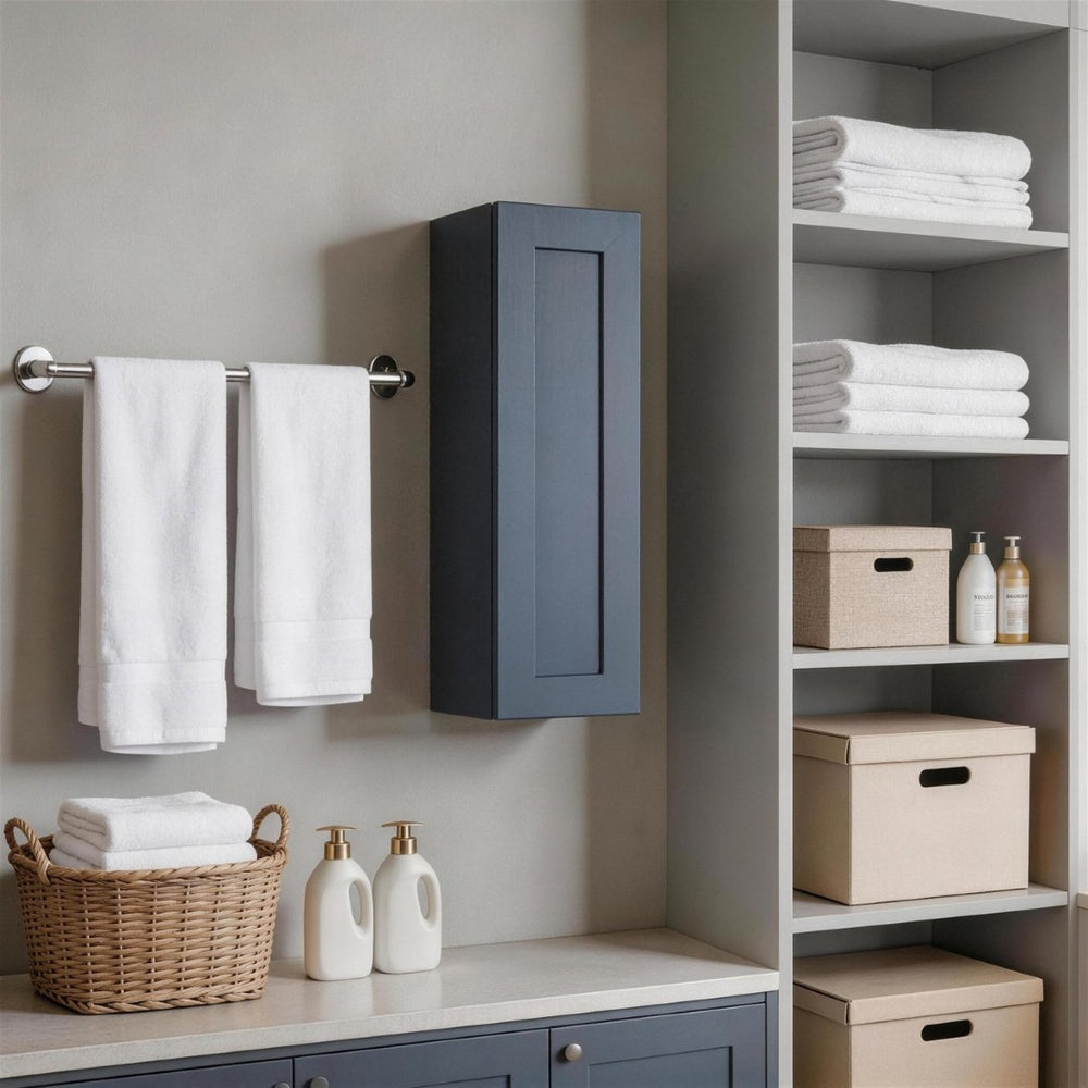 English Elm 15" Solid Wood Shaker Wall Cabinet Navy Finish Two Adjustable Shelves for Kitchen Bath T2950P511183