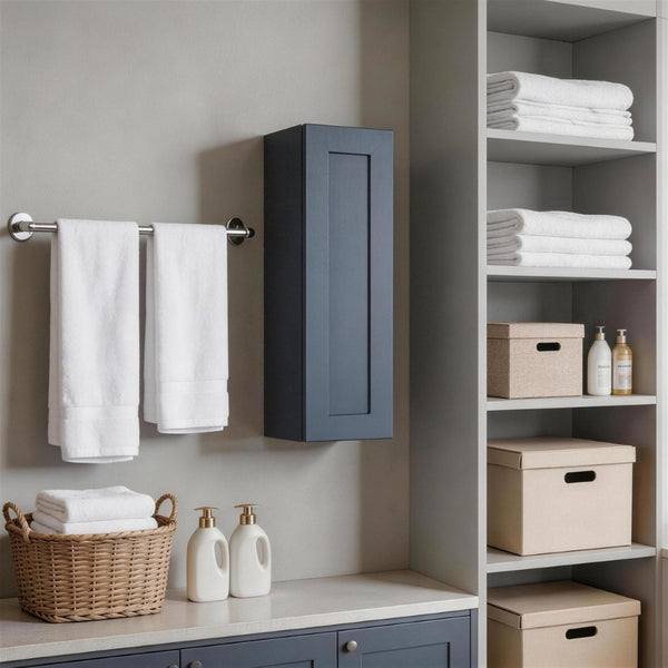 English Elm 15" Solid Wood Shaker Wall Cabinet Navy Finish Two Adjustable Shelves for Kitchen Bath T2950P511183