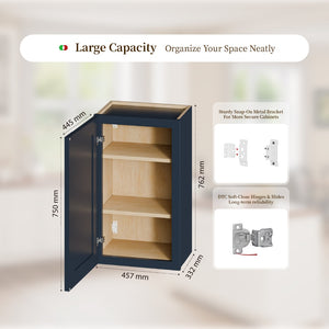 English Elm 18" Navy Shaker Solid Wood Wall Cabinet with Adjustable Shelves for Kitchen or Bath T2950P511184