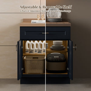 English Elm 18" Solid Wood Navy Shaker Wall Cabinet with Adjustable Shelves for Kitchen Bath T2950P511185