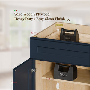 English Elm 18" Solid Wood Navy Shaker Wall Cabinet with Adjustable Shelves for Kitchen Bath T2950P511185