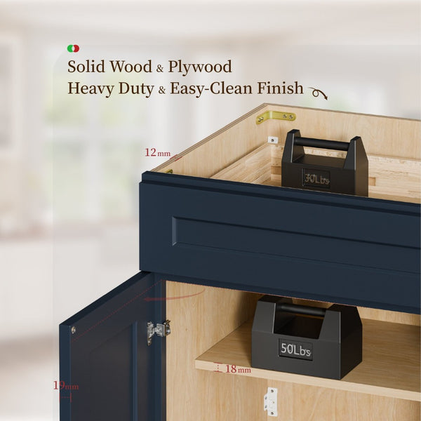 English Elm 18" Solid Wood Navy Shaker Wall Cabinet with Adjustable Shelves for Kitchen Bath T2950P511185