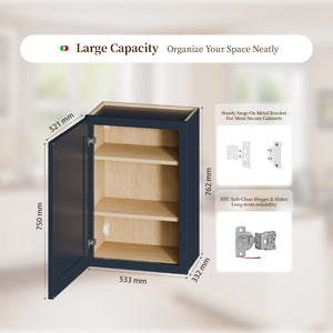 English Elm 21" Navy Shaker Solid Wood Wall Cabinet with Adjustable Shelves for Kitchen or Bath T2950P511186