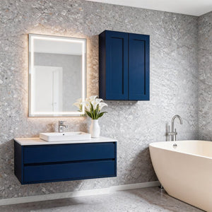 English Elm 27" Navy Blue Solid Wood Shaker Wall Cabinet with Adjustable Shelves for Kitchen Bath T2950P511190